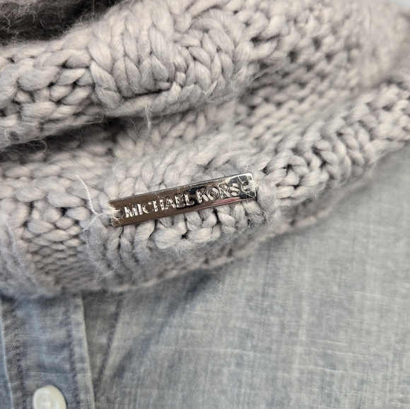 MICHAEL KORS GREY KNITWEAR CABLE KNIT FLEECE LINED INFINITY SCARF WOMEN OS BUFF - Picture 2 of 9